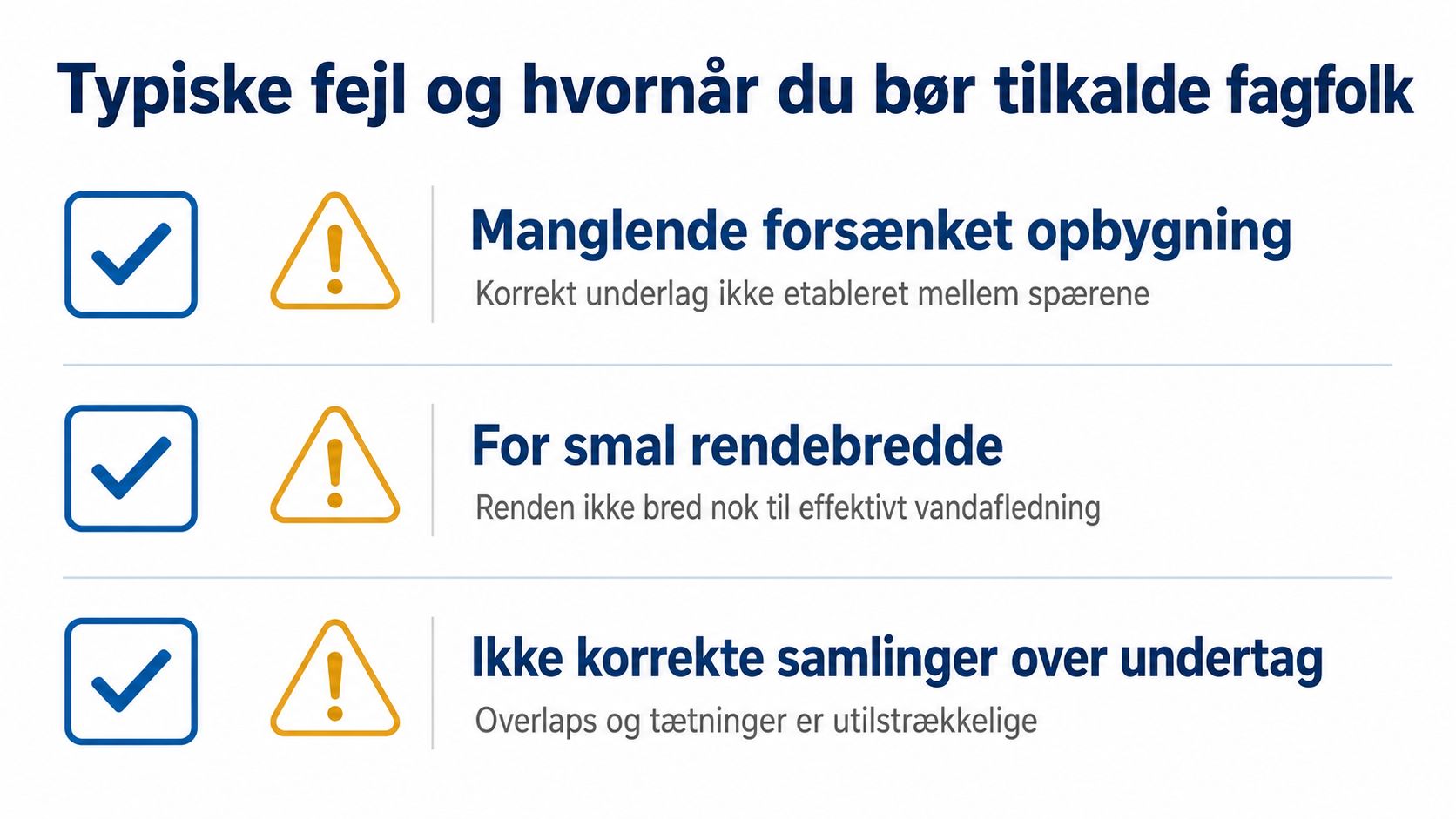 Grafik der viser typiske fejl ved konstruktion af skotrender og hvornår man bør tilkalde professionel hjælp.
